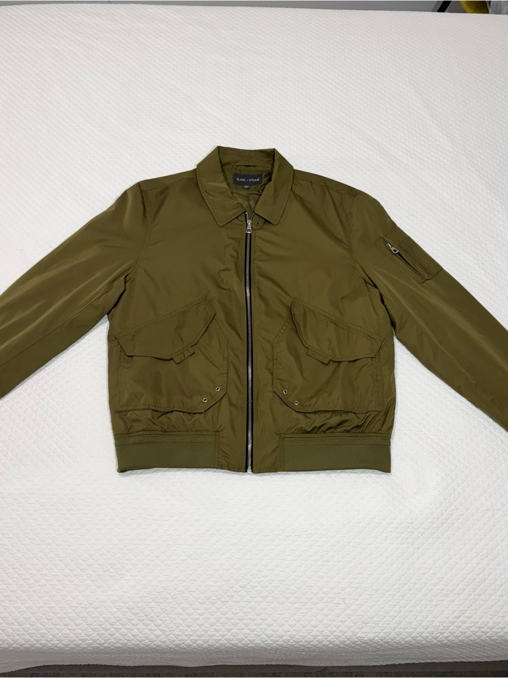 Slate & Stone Olive Green Bomber Jacket with Front Zip